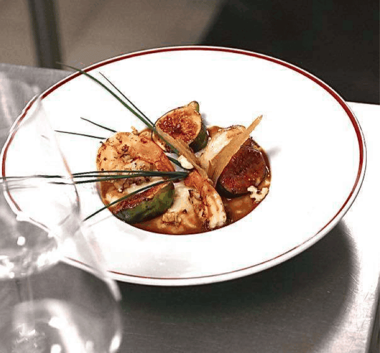 Risotto crémeux, figue et gambas