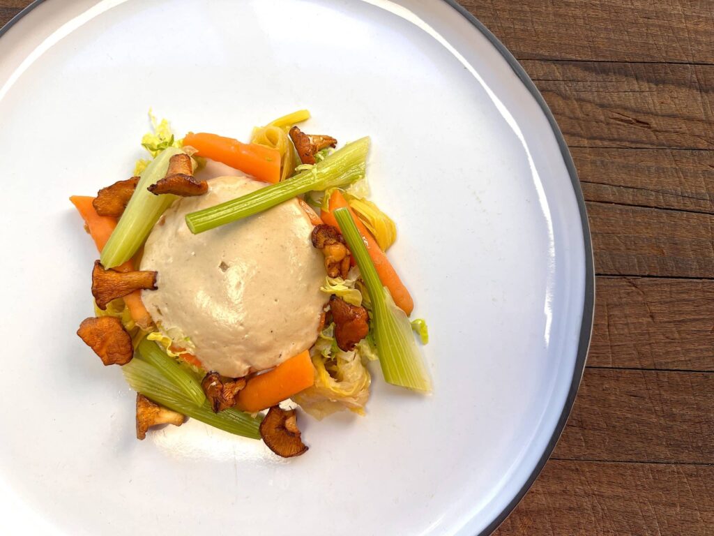 Truite et palet de sauce aux champignons